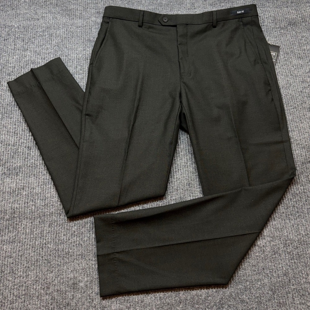 Jos A Bank Traveler Travel Tech Slim Fit Dress Pants Mens‎ 40R Wool Blend Gray